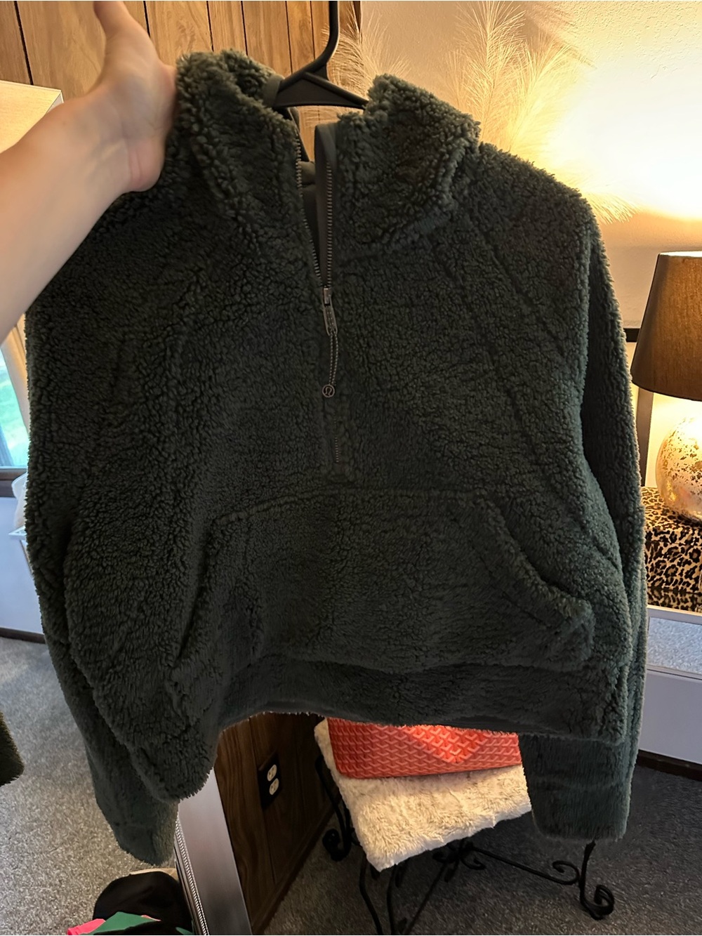 Lululemon Dark Green Sherpa Half-Zip Hoodie Sweater